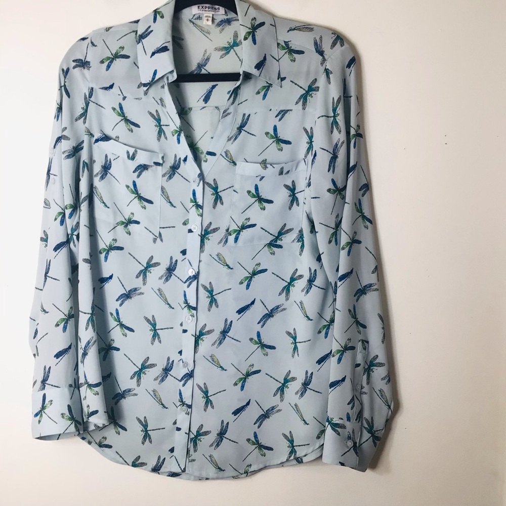 Express Portofino vintage button down women shirt medium dragonfly